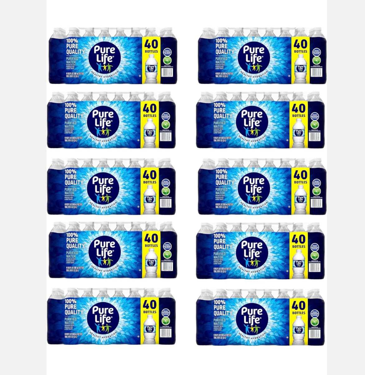 PURE LIFE(16.9 OZ BOTTLES) FULL PALLET, HALF PALLET, & 10 CASE OPTIONS/40Pk 16.9 oz Purified Drinking Water