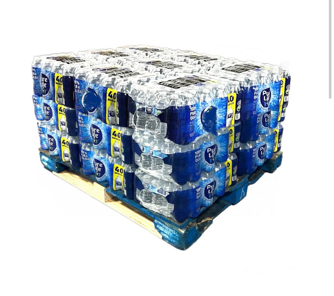 PURE LIFE(16.9 OZ BOTTLES) FULL PALLET, HALF PALLET, & 10 CASE OPTIONS/40Pk 16.9 oz Purified Drinking Water