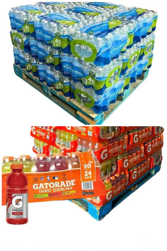 HALF PALLET (24 cases) Purified Members Mark Water & HALF PALLET (27 cases) Gatorade Special