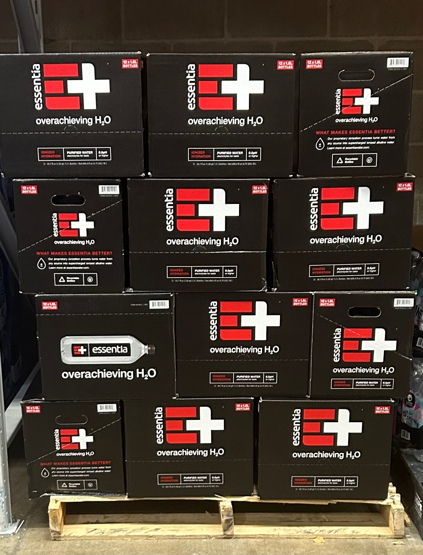 FULL PALLET, HALF PALLET, & 10 CASE OPTIONS/12Pk 1.5 Liters Essentia Bottles Water Ionized Alkaline