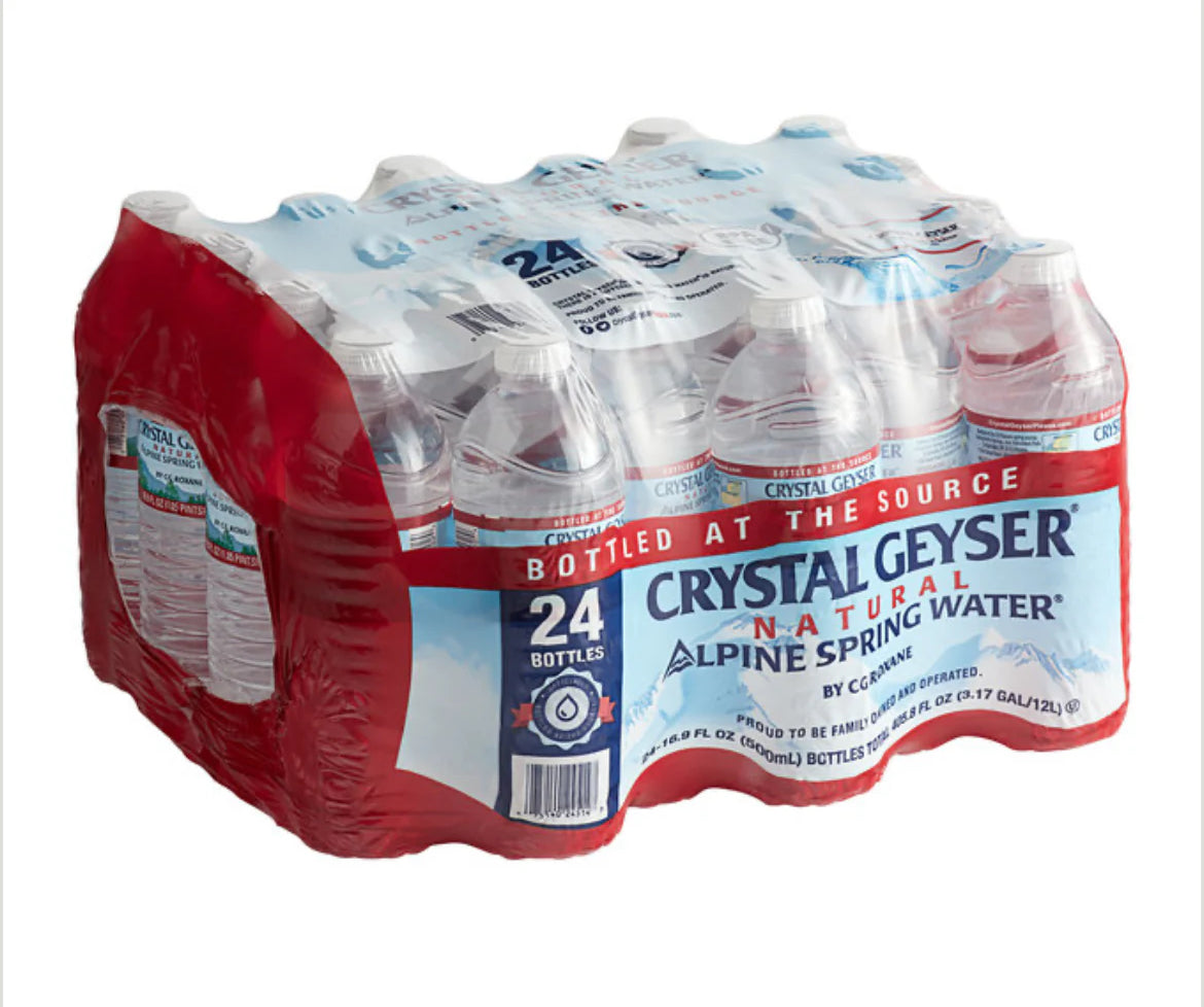 CRYSTAL GEYSER ALPINE SPRING WATER(16.9OZ BOTTLES) FULL PALLET, HALF PALLET, & 20 CASE OPTIONS/24 Pk 16.9 oz Bottled at the Source