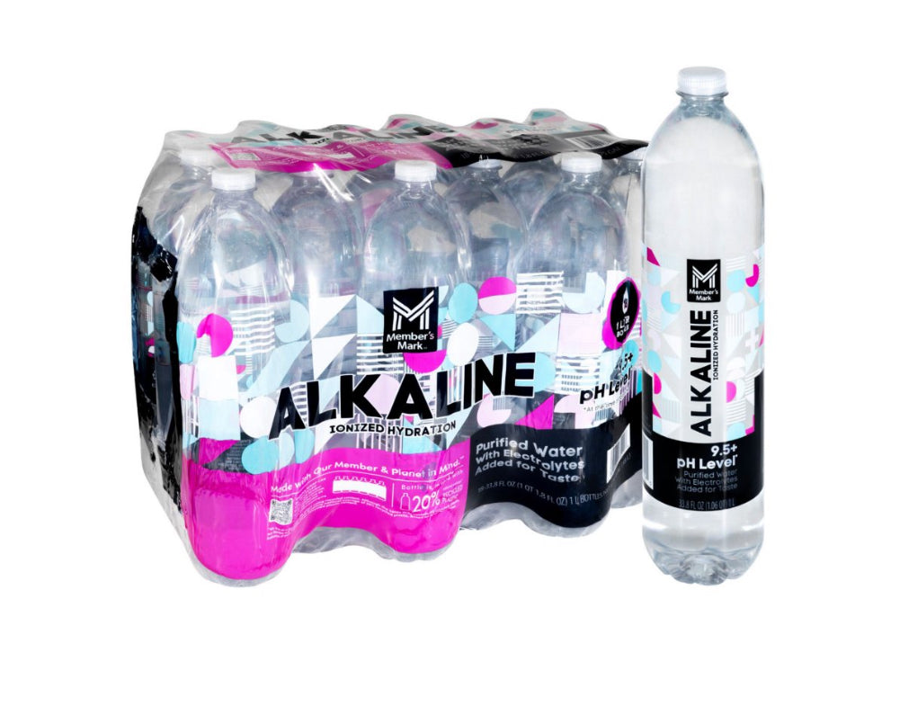 MEMBERS MARK ALKALINE WATER(1 LITER ) FULL PALLET, HALF PALLET & 10 Case Options 18 Pk 1 Liter Purified Alkaline Bottle Water